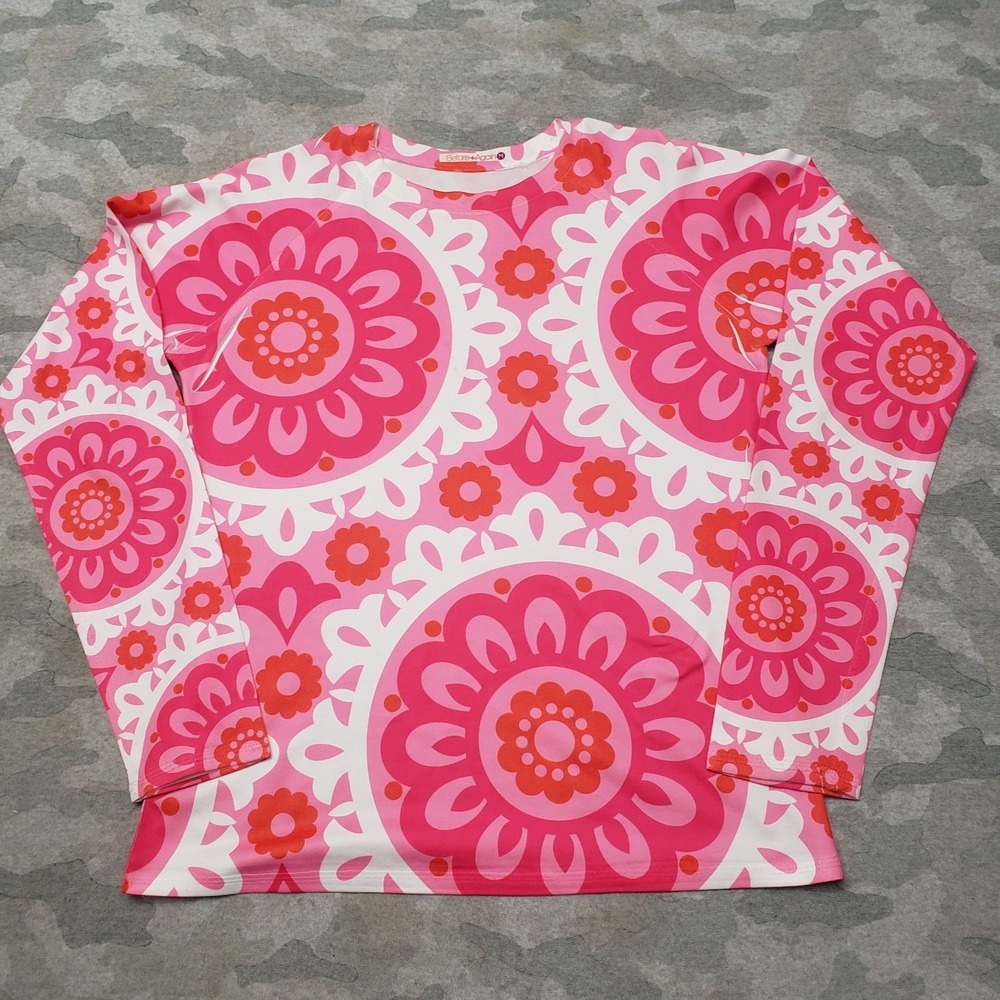 Before+Again Top Womens Medium Pink Pullover Long Sleeve Boho Festival Burn Out